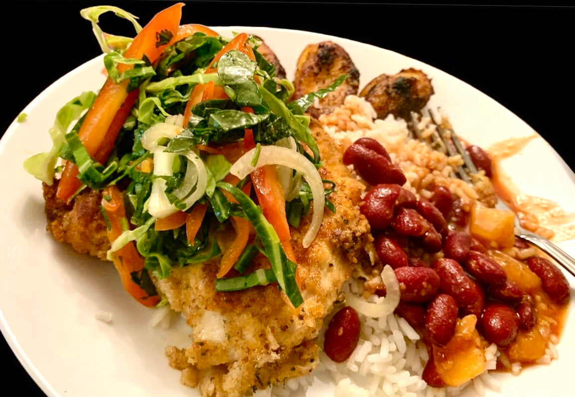 Chicken Escabeche w/ Rice & Beans & Maduros